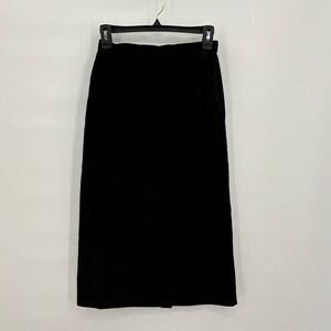 Vintage Evan Davies Petites Black Suede Midi Length Skirt Chevron Yoke Size 8